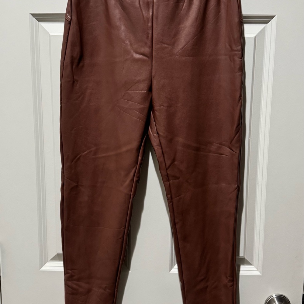 Brown faux leather leggings tights pants - Size M